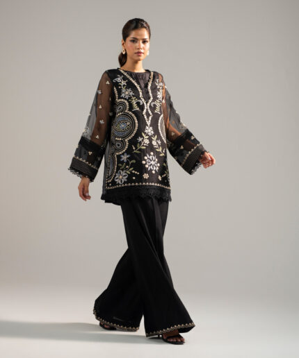 Black Organza Straight Suit - View 2