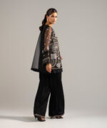 Black Organza Straight Suit - View 3