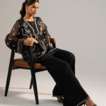 Black Organza Straight Suit - View 1