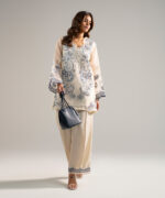 Off White Organza Straight Suit - View 4