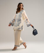 Off White Organza Straight Suit - View 5