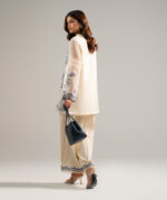 Off White Organza Straight Suit - View 1