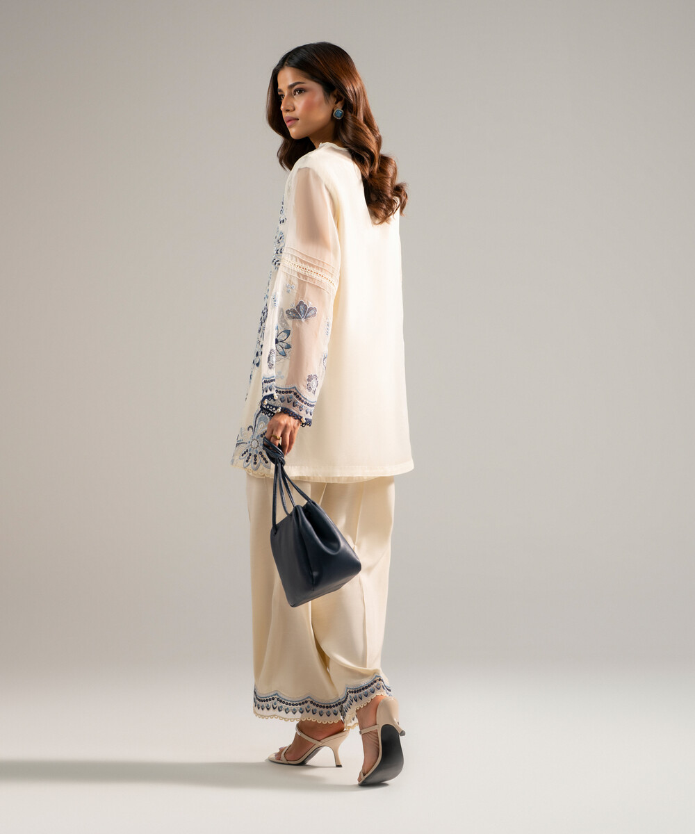 Off White Organza Straight Suit - View 1 Off White Organza Straight Suit - View 1