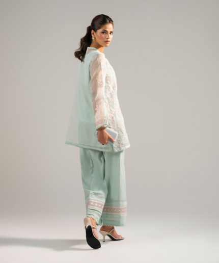 Green Organza Straight Suit - View 2