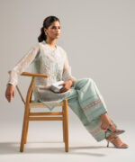 Green Organza Straight Suit - View 3