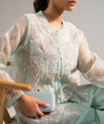Green Organza Straight Suit - View 4