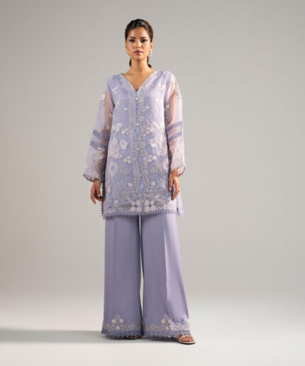 Lilac Organza Straight Suit - View 2