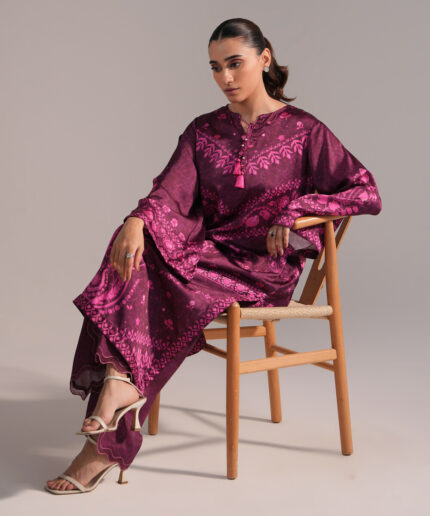 Purple Blended Satin A-Line Suit - View 2