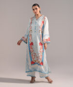 Blue Blended Satin A-Line Suit - View 2