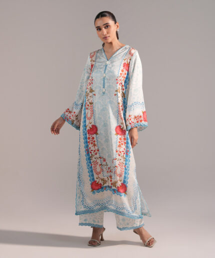 Blue Blended Satin A-Line Suit - View 2