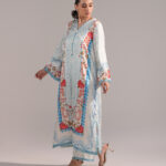 Blue Blended Satin A-Line Suit - View 1