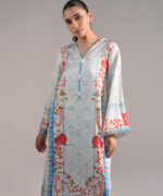 Blue Blended Satin A-Line Suit - View 4