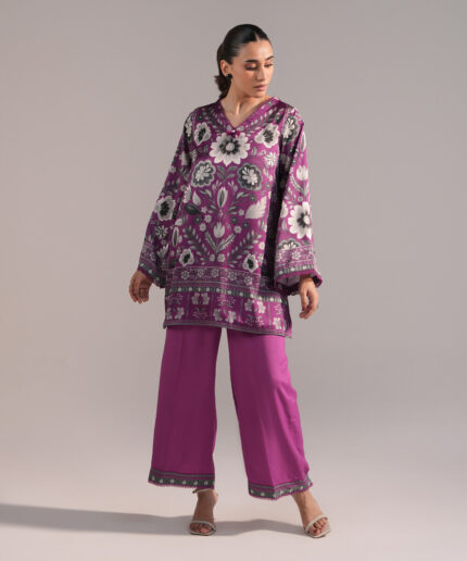 Purple Blended Satin Straight Suit - View 2