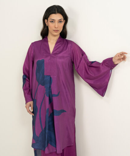 Ladies Printed 2 Piece Purple A-Line Suit - View 2