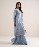 Blue Cotton Net Unstitched Ensemble - View 3
