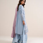 Blue Cotton Net Unstitched Ensemble - View 1