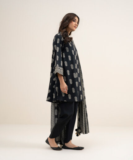 Off White And Black Lawn Unstitched Ensemble - View 2