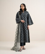 Off White And Black Lawn Unstitched Ensemble - View 2