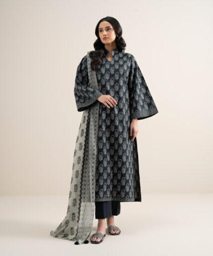 Off White And Black Lawn Unstitched Ensemble - View 2