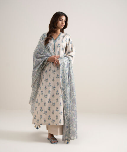 Light Beige Lawn Unstitched Ensemble - View 1