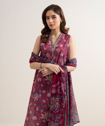 Maroon Lawn Unstitched Ensemble - View 2