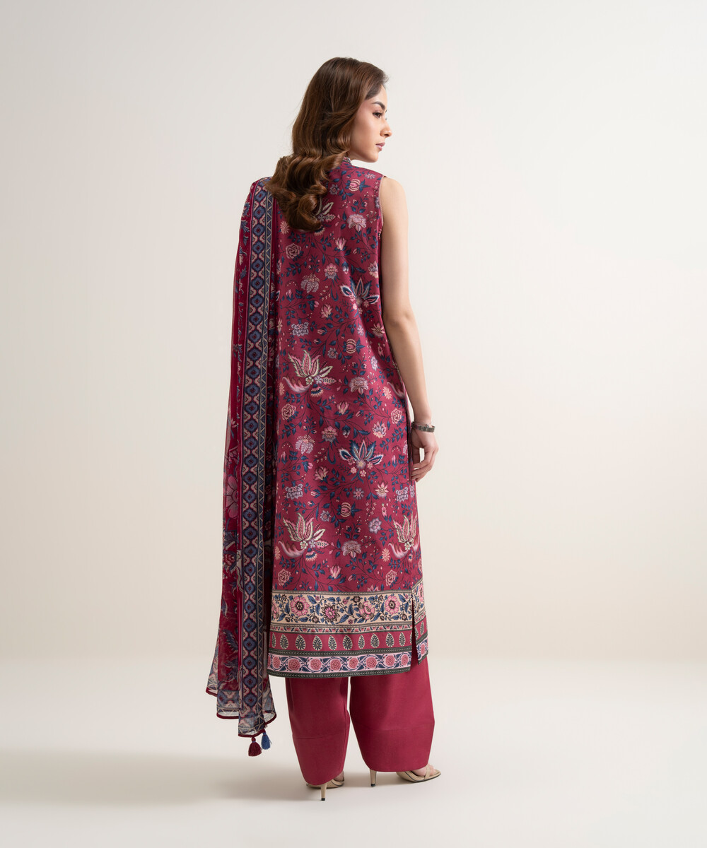 Maroon Lawn Unstitched Ensemble - View 1 Maroon Lawn Unstitched Ensemble - View 1