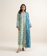 Off White And Blue Lawn Unstitched Ensemble - View 3