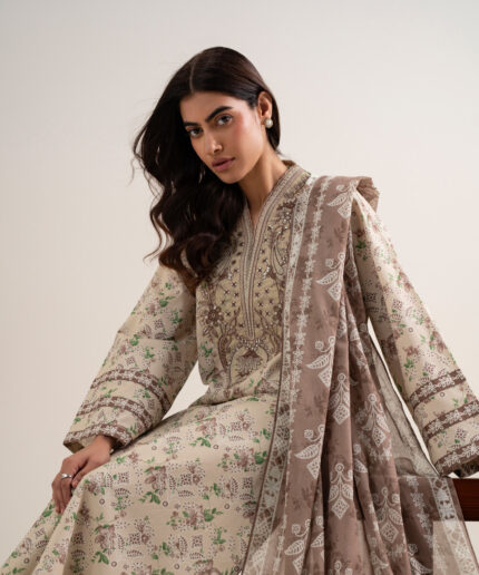 Light Beige Lawn Unstitched Ensemble - View 2
