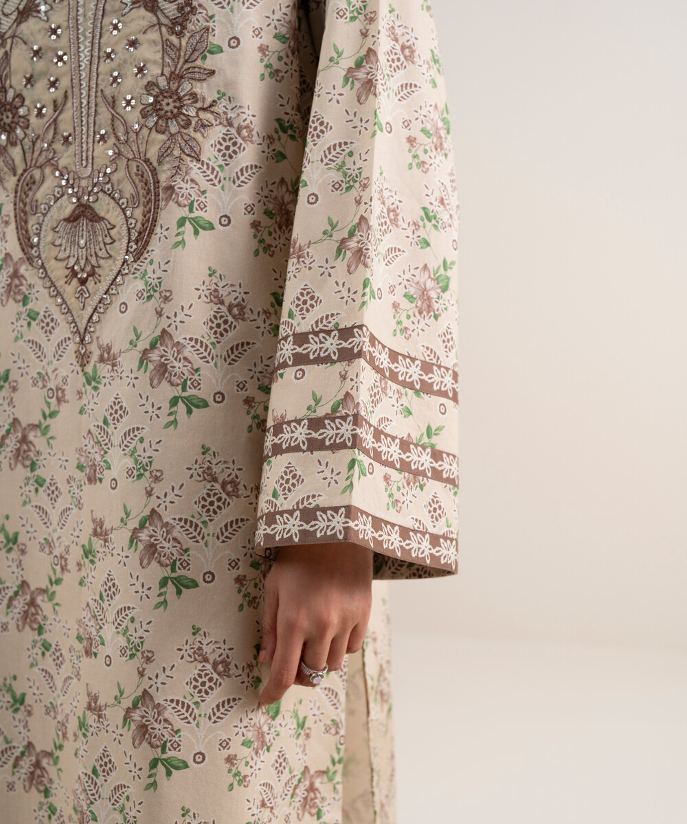 Light Beige Lawn Unstitched Ensemble - View 1 Light Beige Lawn Unstitched Ensemble - View 1
