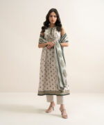 Beige Lawn Unstitched Ensemble - View 3