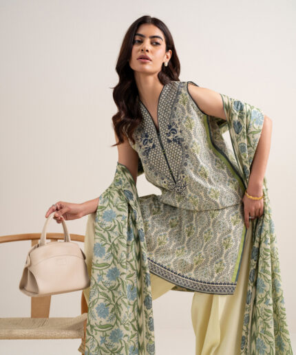 Off White Lawn Unstitched Ensemble - View 2