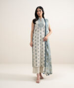 Off White And Blue Lawn Unstitched Ensemble - View 4