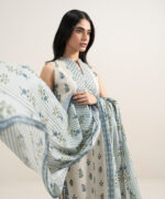 Off White And Blue Lawn Unstitched Ensemble - View 3