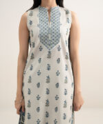 Off White And Blue Lawn Unstitched Ensemble - View 1