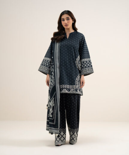 Black And Off White Lawn Unstitched Ensemble - View 2