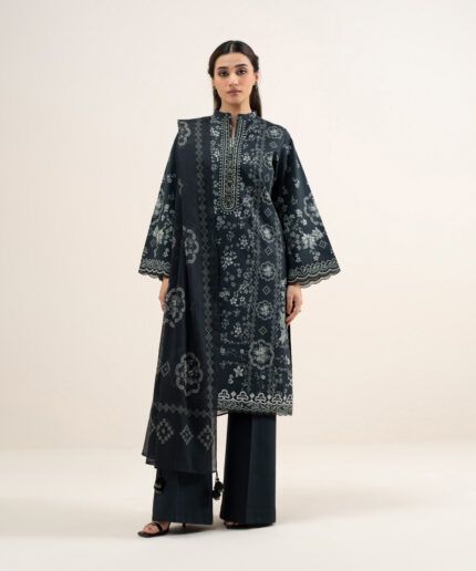 Black And Grey Lawn Unstitched Ensemble - View 2