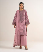 Pink Extra Weft Jacquard Unstitched Ensemble - View 4