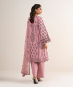 Pink Extra Weft Jacquard Unstitched Ensemble - View 3