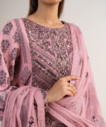 Pink Extra Weft Jacquard Unstitched Ensemble - View 2
