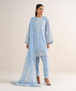 Blue Khaddi Net Unstitched Ensemble - View 3