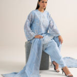 Blue Khaddi Net Unstitched Ensemble - View 1