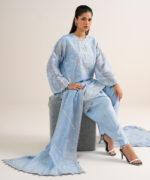 Blue Khaddi Net Unstitched Ensemble - View 1