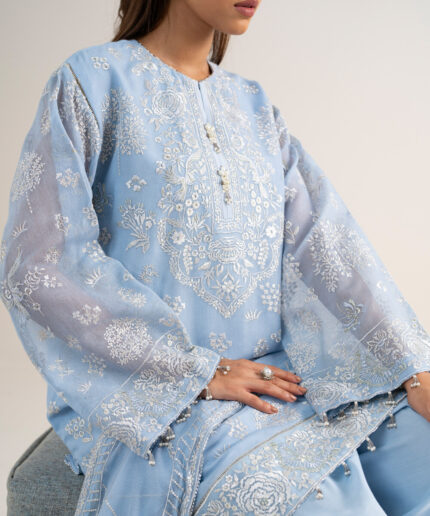 Blue Khaddi Net Unstitched Ensemble - View 2