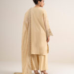 Beige Khaddi Net Unstitched Ensemble - View 1