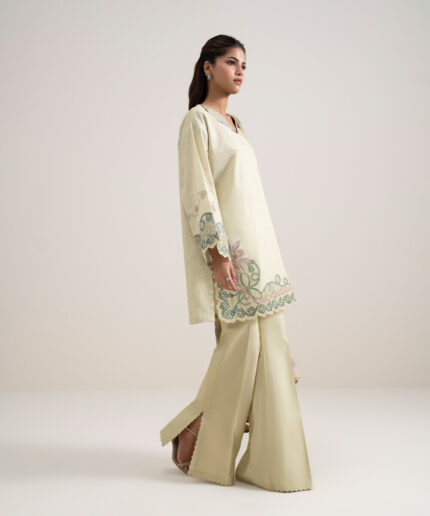 Light Yellow Dobby Unstitched Ensemble - View 1