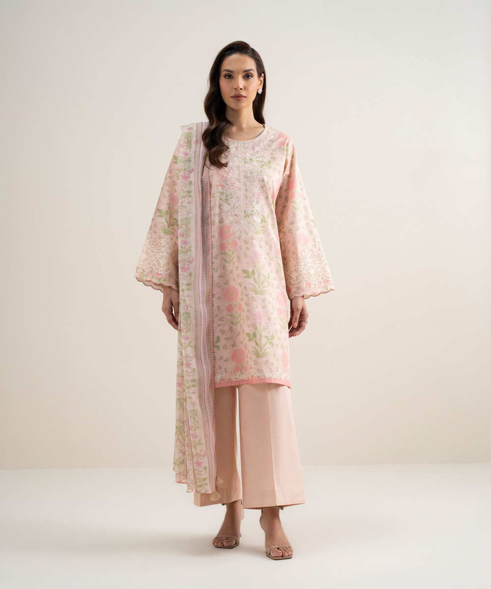Light Pink Lawn Unstitched Ensemble - View 1 Light Pink Lawn Unstitched Ensemble - View 1
