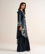 Black Fine Cotton Satin Unstitched Ensemble - View 3