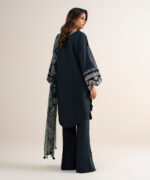 Black Fine Cotton Satin Unstitched Ensemble - View 5
