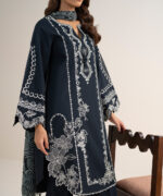 Black Fine Cotton Satin Unstitched Ensemble - View 2