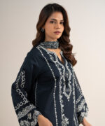 Black Fine Cotton Satin Unstitched Ensemble - View 4